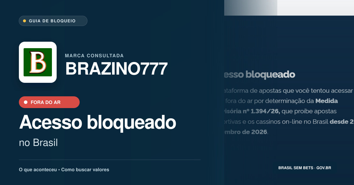 BRAZINO777: acesso bloqueado no Brasil e orientações para buscar valores