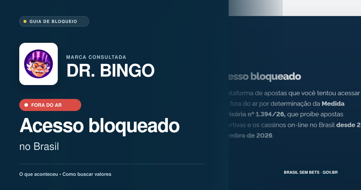 DR. BINGO: acesso bloqueado no Brasil e orientações para buscar valores