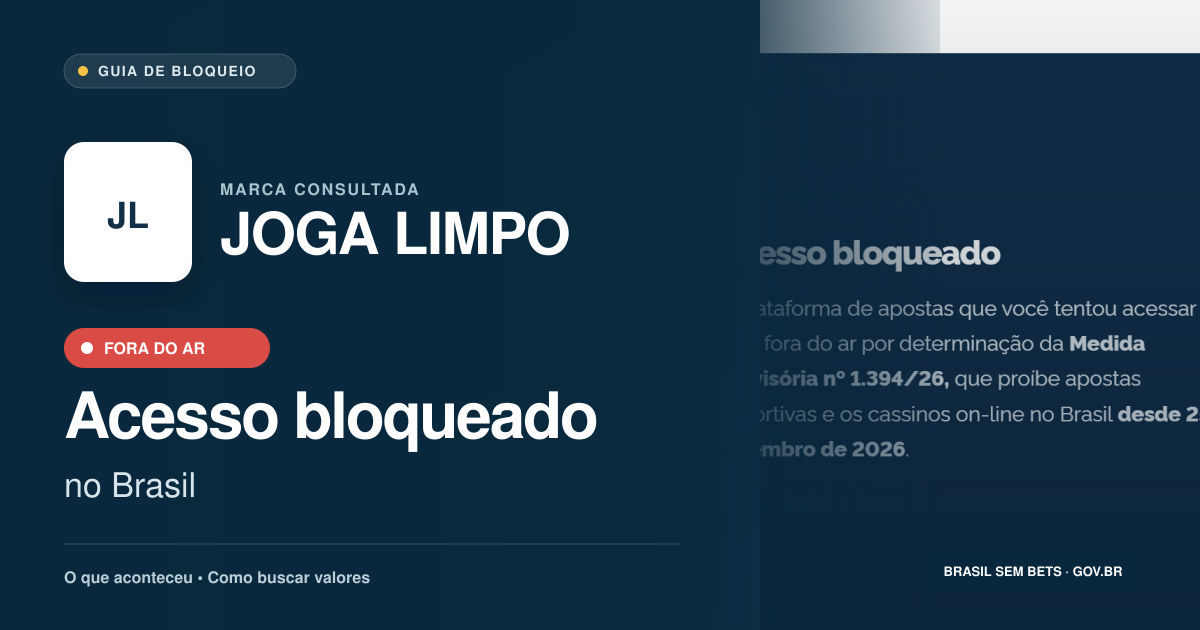 JOGA LIMPO: acesso bloqueado no Brasil e orientações para buscar valores