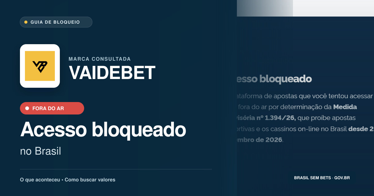 VAIDEBET: acesso bloqueado no Brasil e orientações para buscar valores