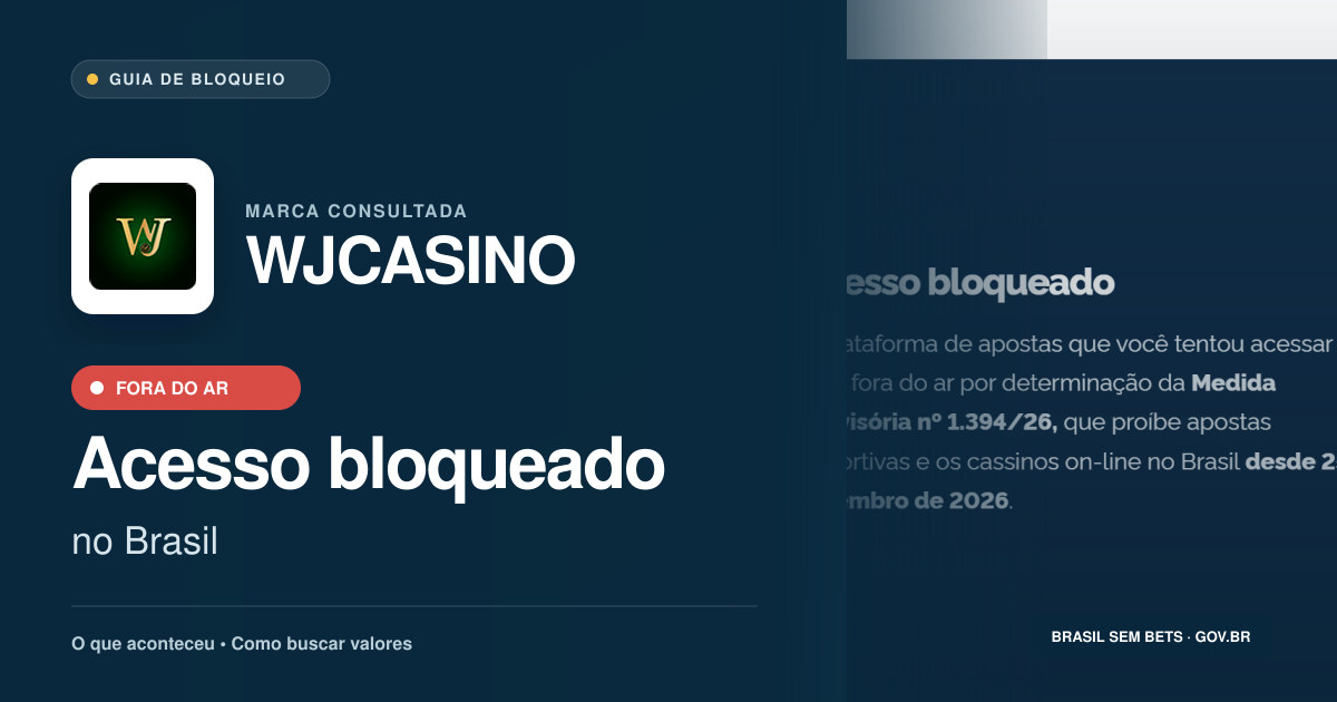 WJCASINO: acesso bloqueado no Brasil e orientações para buscar valores